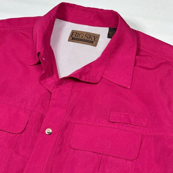 Big Sky Outfitters Pink Vented Outdoor Fishing Short Sleeve Button Shirt Mens XL - Picture 3 of 5